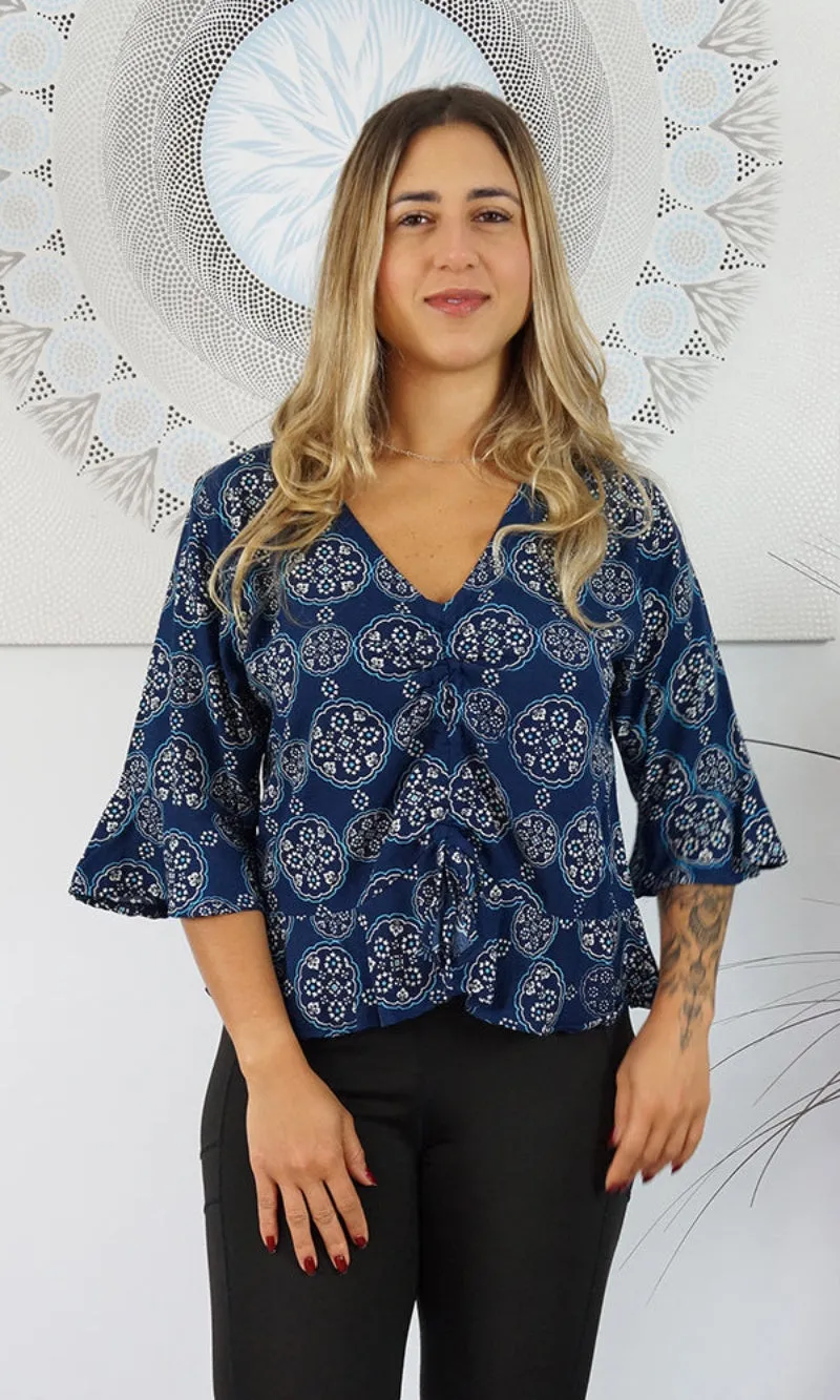 Rayon Top Ruched Katmandu Navy