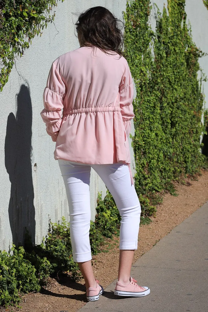 Ruched-Sleeve Anorak Jacket