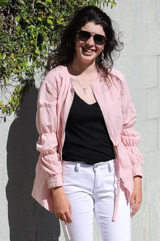 Ruched-Sleeve Anorak Jacket