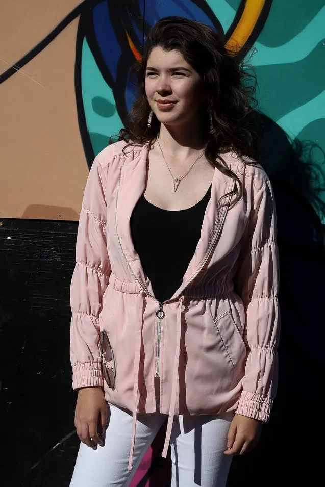Ruched-Sleeve Anorak Jacket