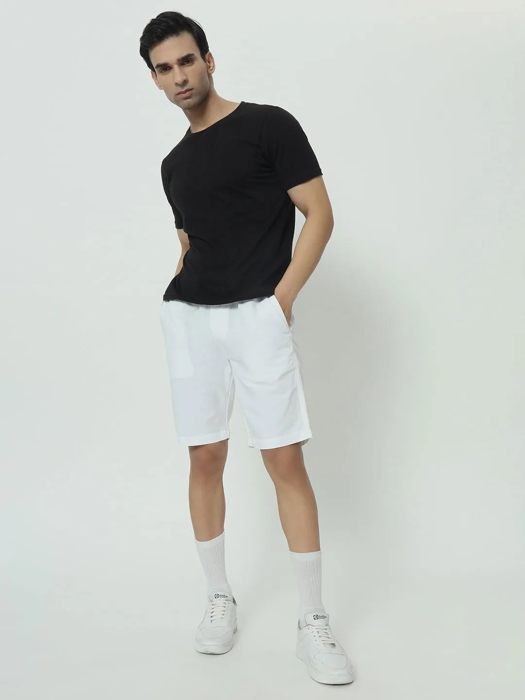 SAINTJONES -PURE WHITE LINEN SHORTS