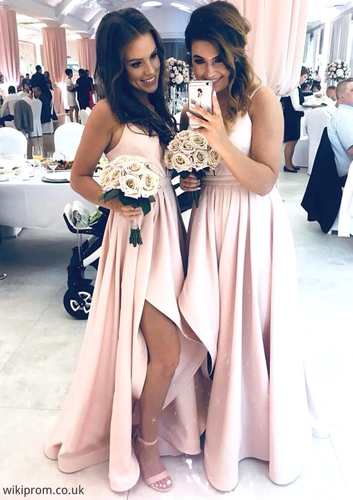 Sleeveless Sweetheart Asymmetrical A-line/Princess Elastic Satin Bridesmaid Dresseses With Pleated Split Genesis SWKP0025343