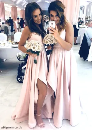 Sleeveless Sweetheart Asymmetrical A-line/Princess Elastic Satin Bridesmaid Dresseses With Pleated Split Genesis SWKP0025343