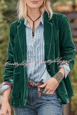 Solid Velvet One Button Long Sleeve Blazer