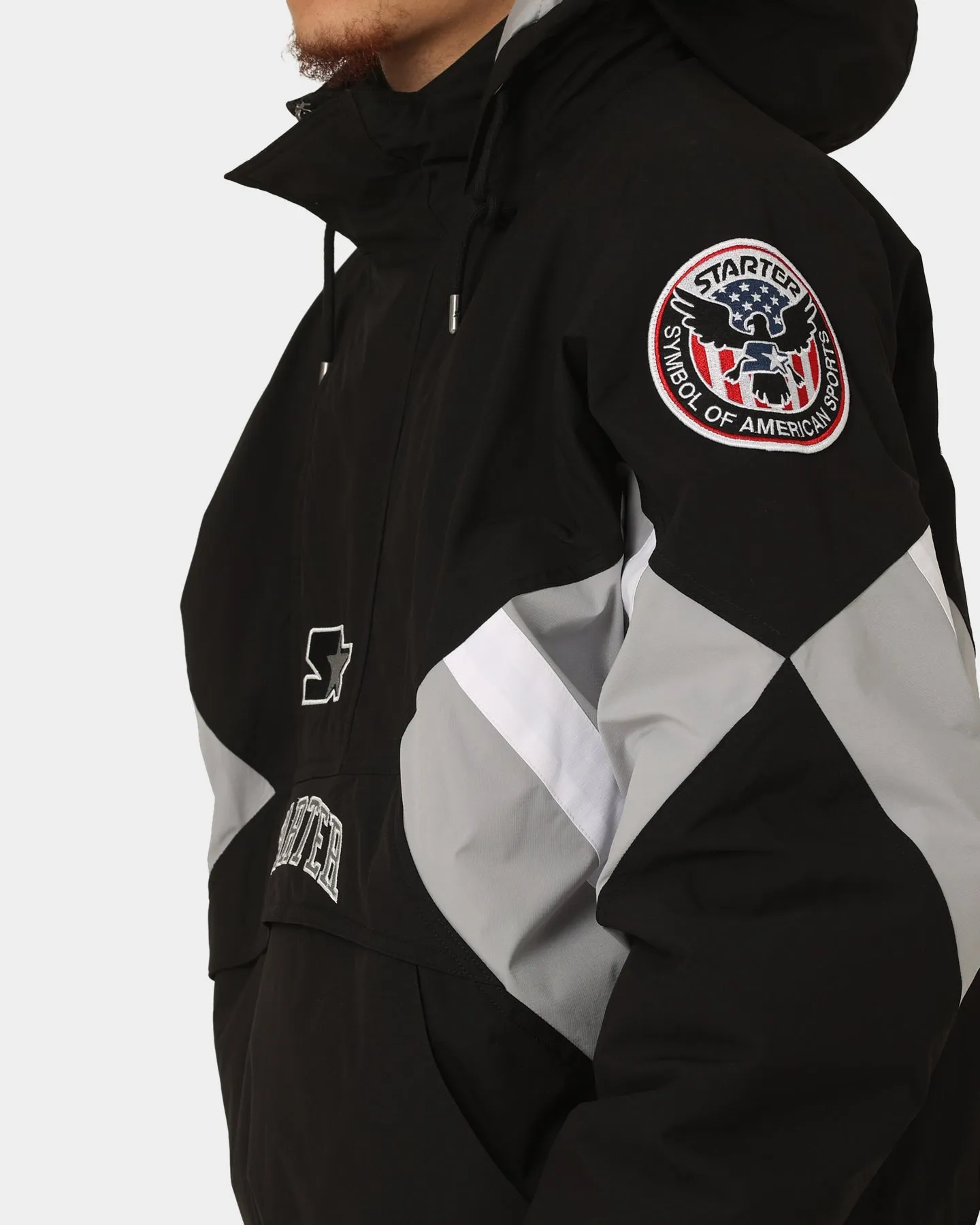 Starter Half Time Anorak Jacket Black/Grey/White