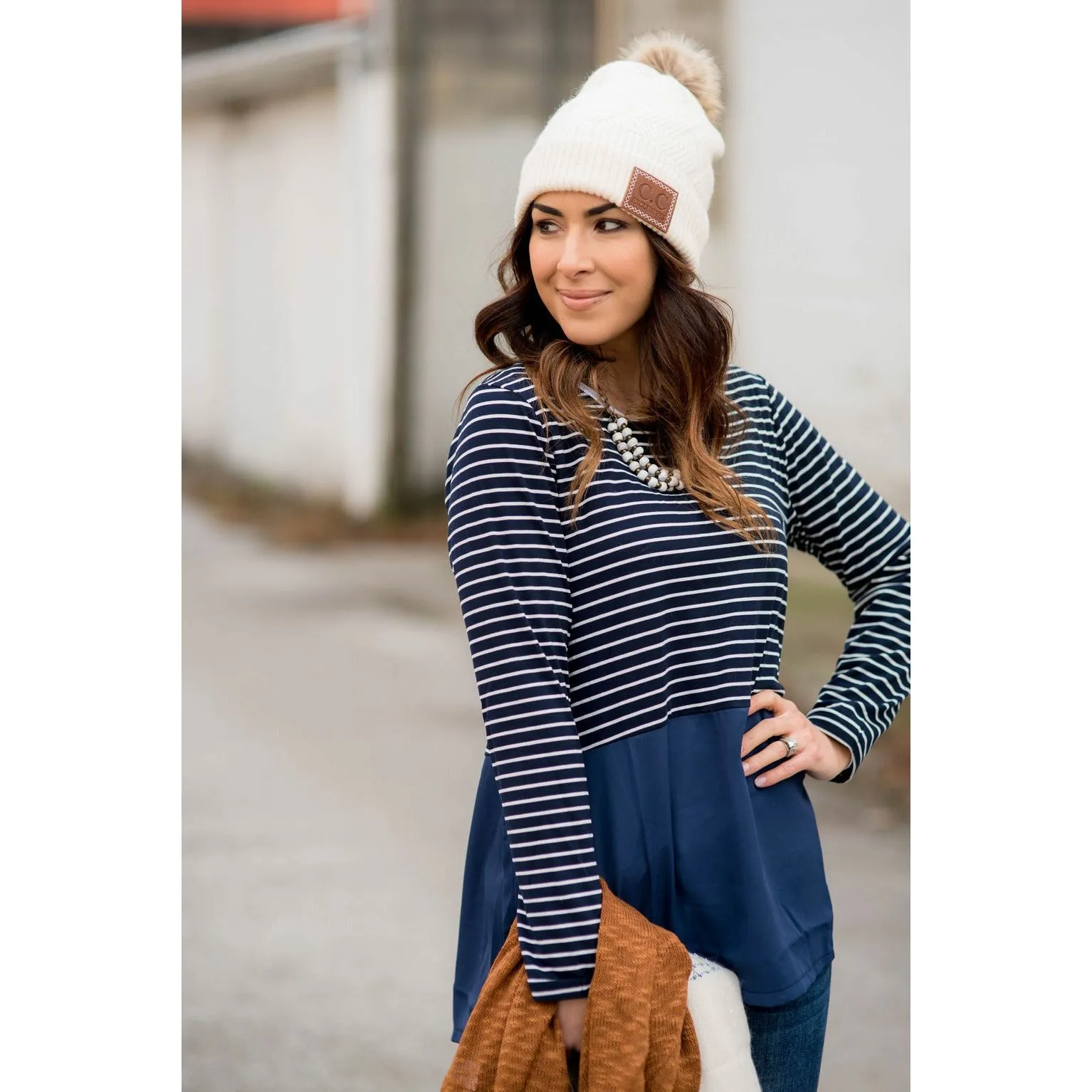 Striped Top Blouse Bottom Tee