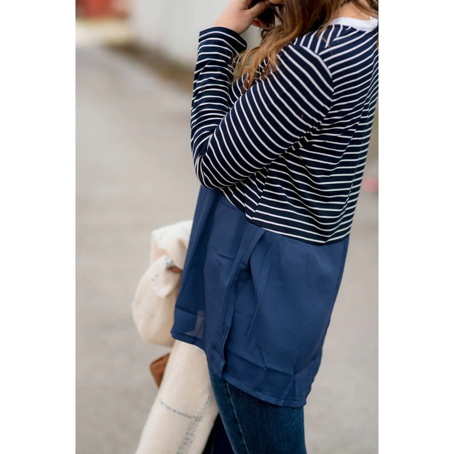 Striped Top Blouse Bottom Tee