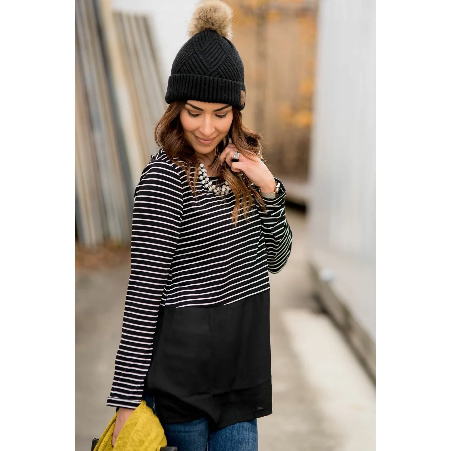Striped Top Blouse Bottom Tee