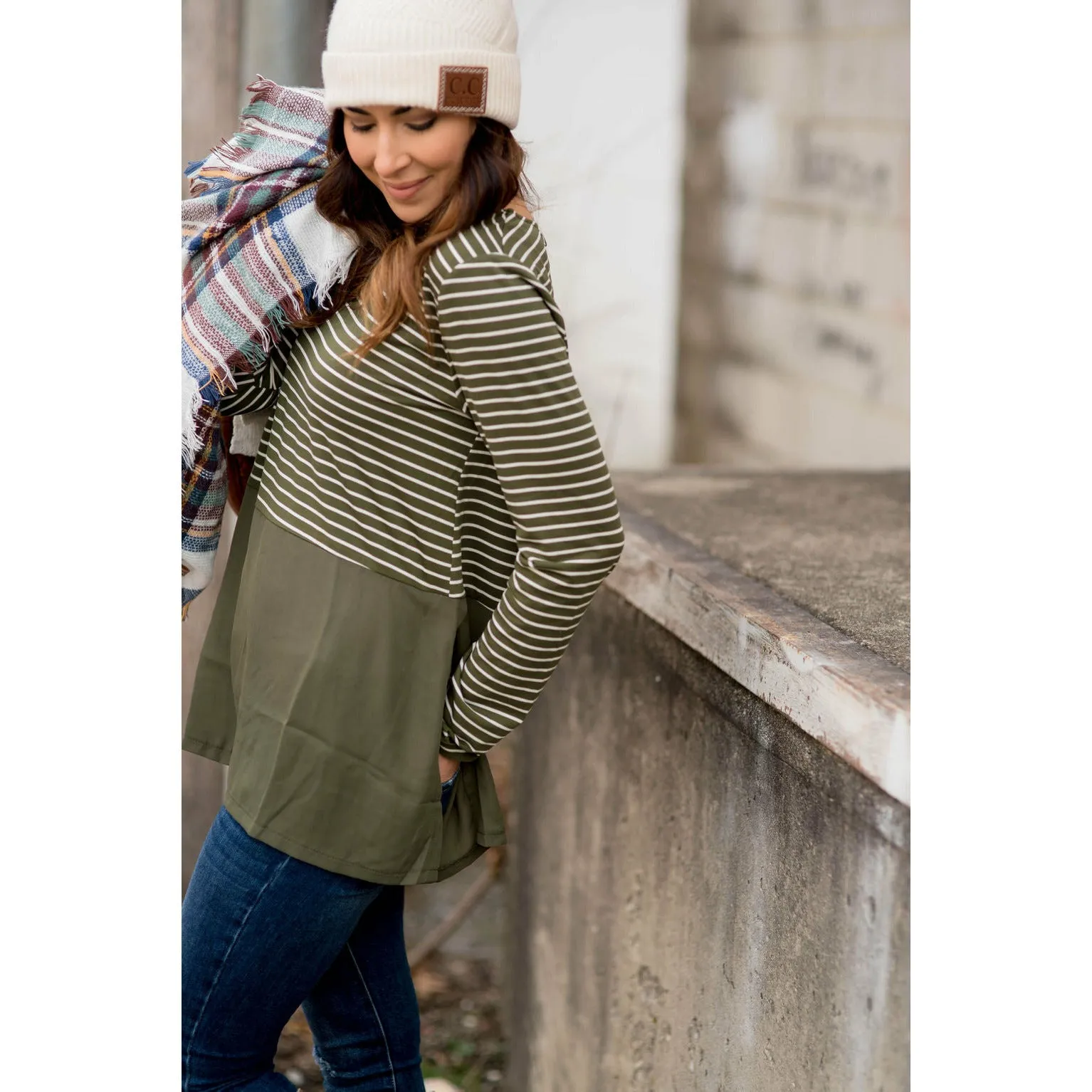 Striped Top Blouse Bottom Tee