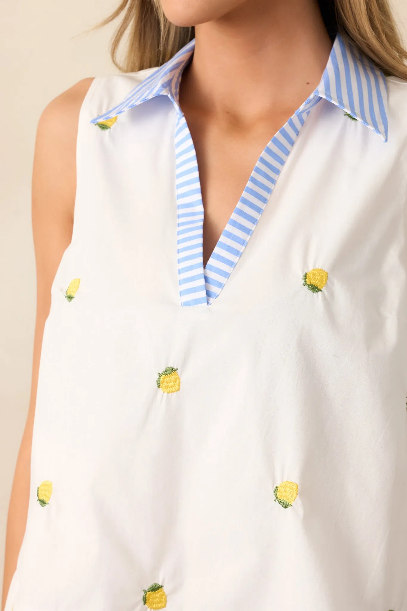 Summer Breeze Ivory Lemon Cotton Sleeveless Blouse