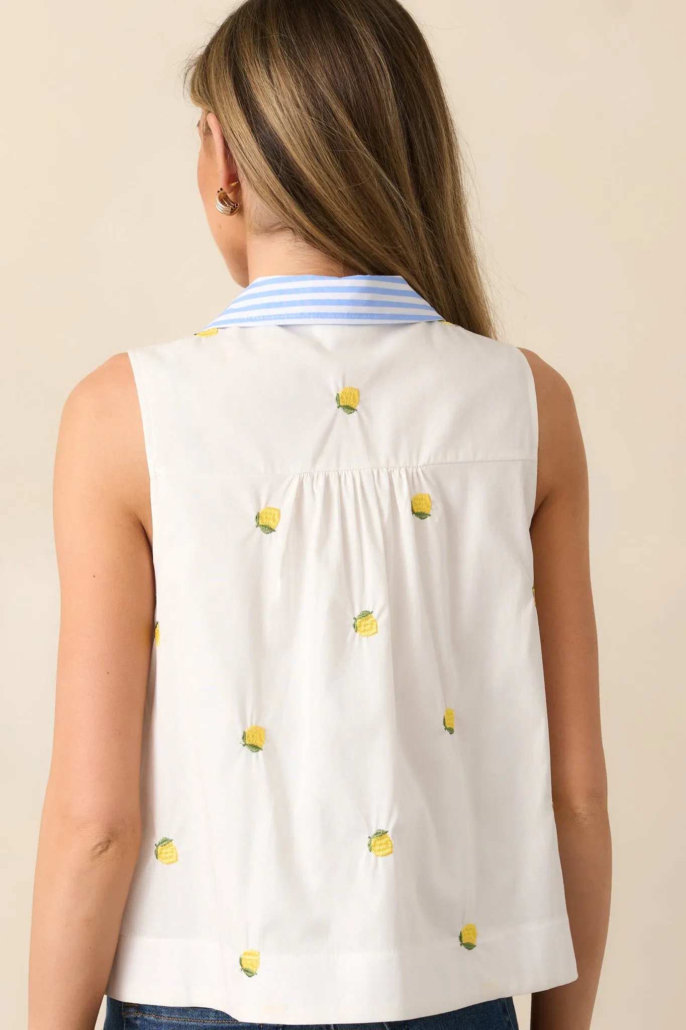 Summer Breeze Ivory Lemon Cotton Sleeveless Blouse