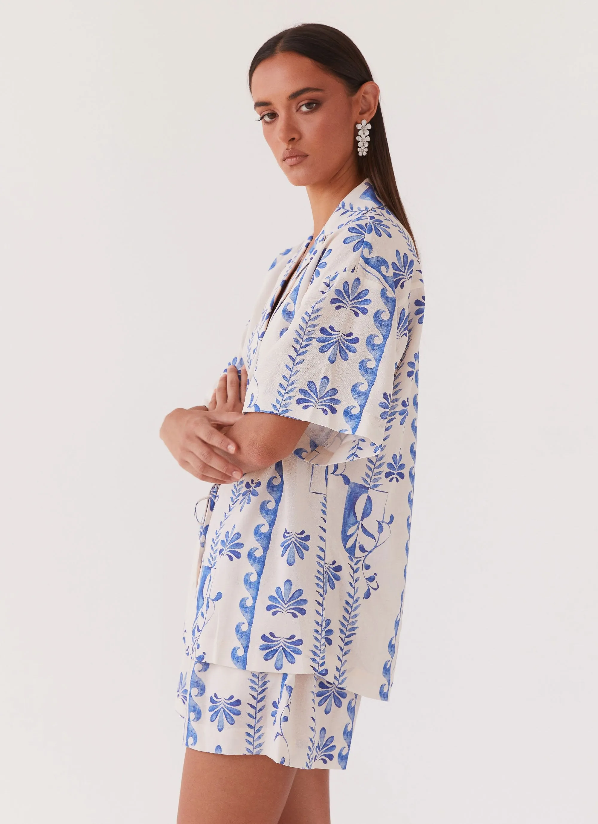 Sweet Relief Linen Shorts - Floral Wave