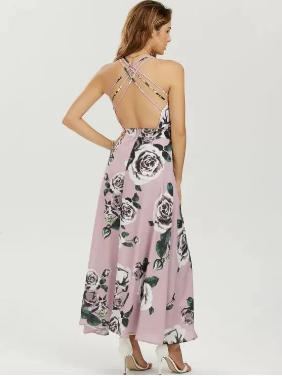 TastyHottie - Cute Floral Strappy Beach Maxi Dress