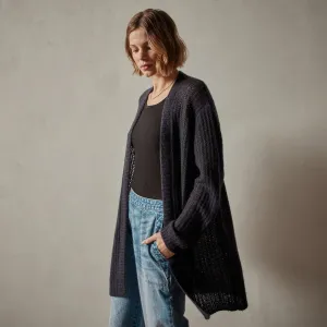 Textured Cashmere Knit Cardigan - Black