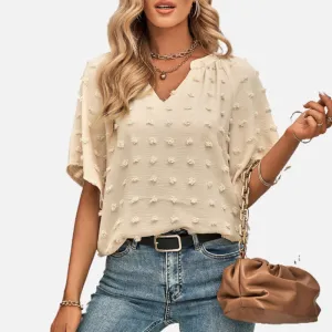 V Neck Shirt Chiffon Blouse Short Sleeve