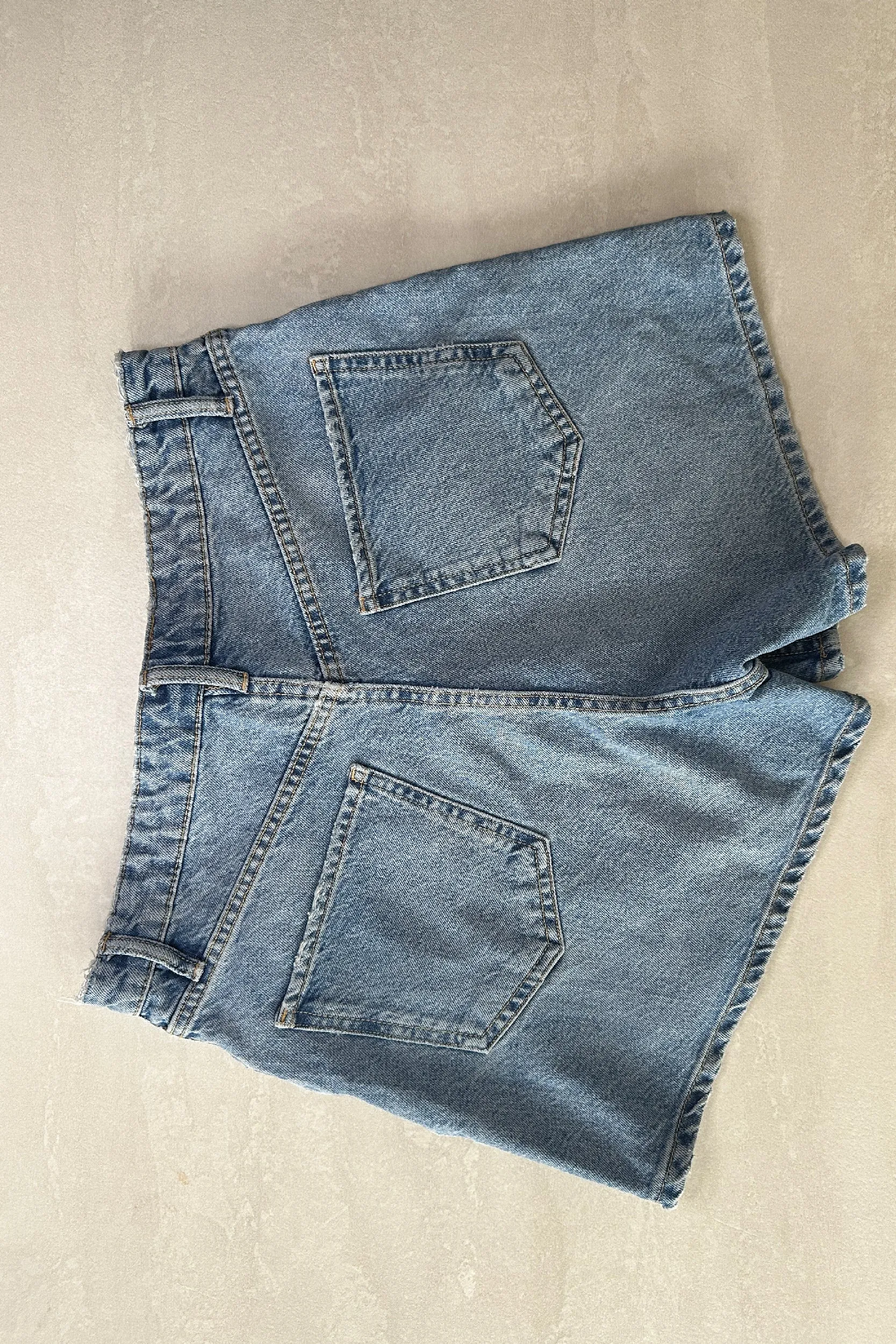 VINTAGE-WASH, HIGH-WAISTED DENIM SHORTS