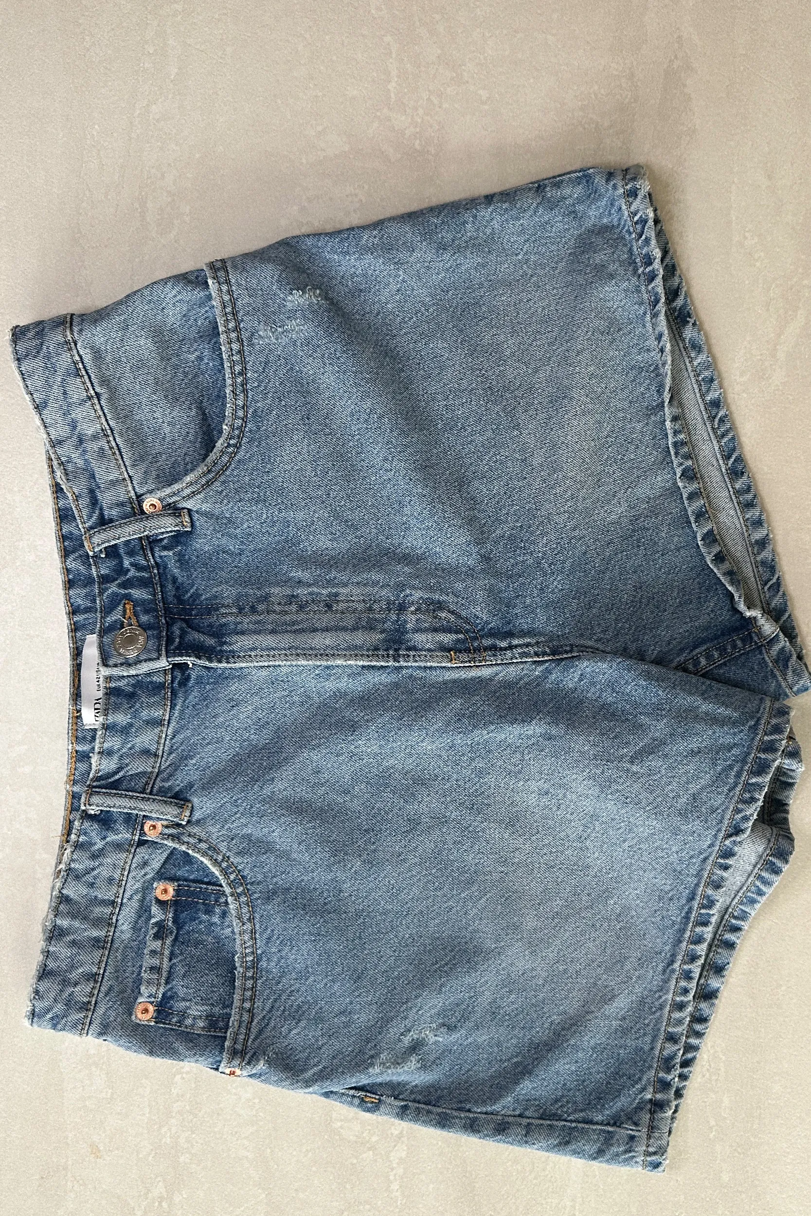 VINTAGE-WASH, HIGH-WAISTED DENIM SHORTS