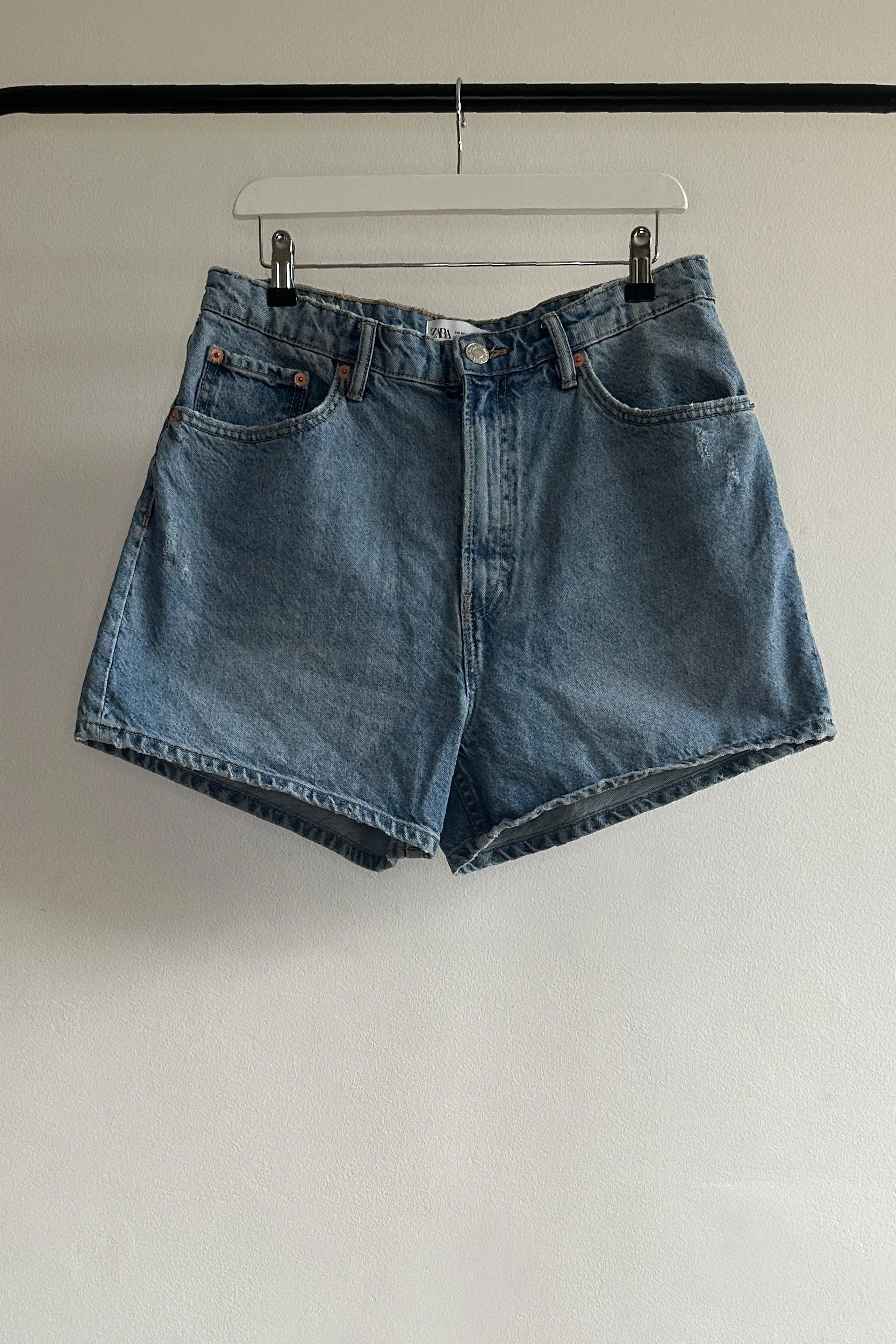 VINTAGE-WASH, HIGH-WAISTED DENIM SHORTS