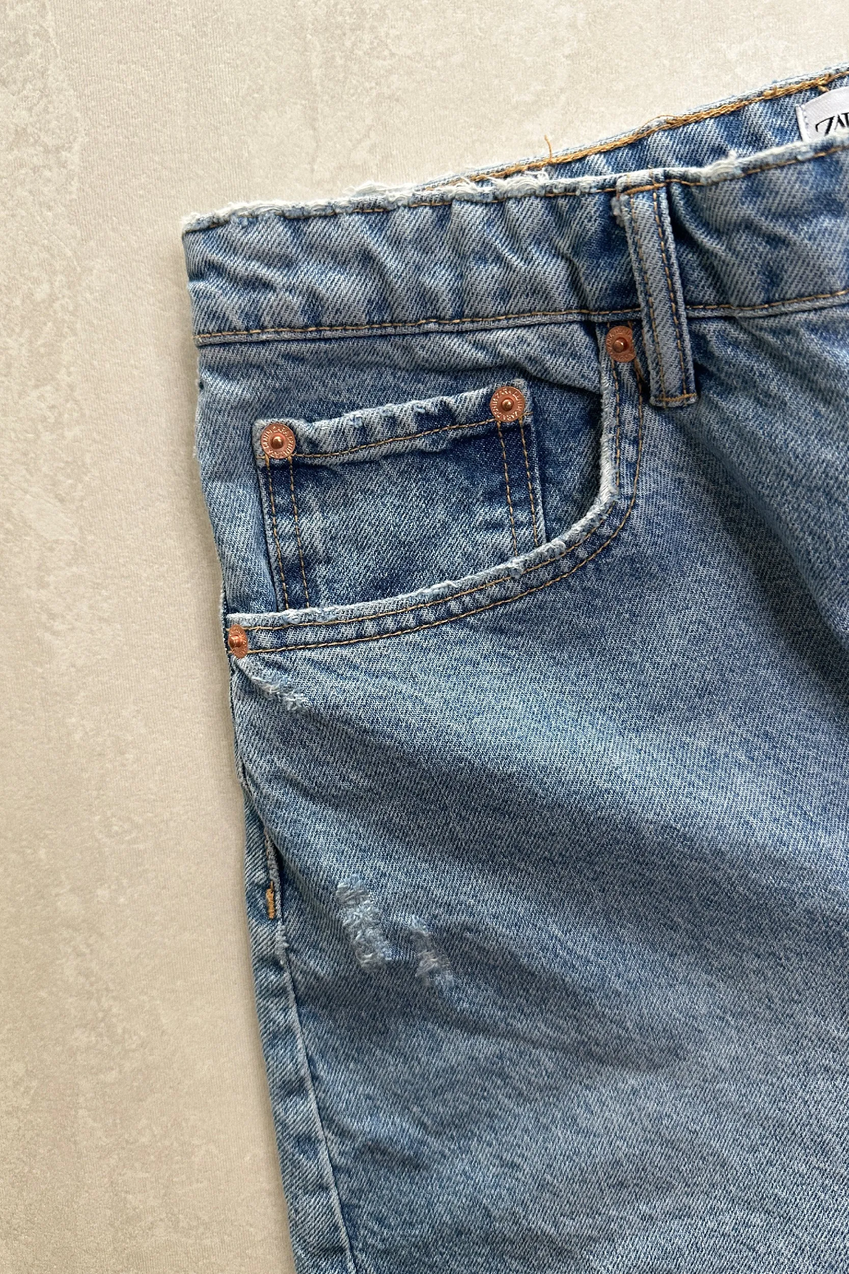 VINTAGE-WASH, HIGH-WAISTED DENIM SHORTS