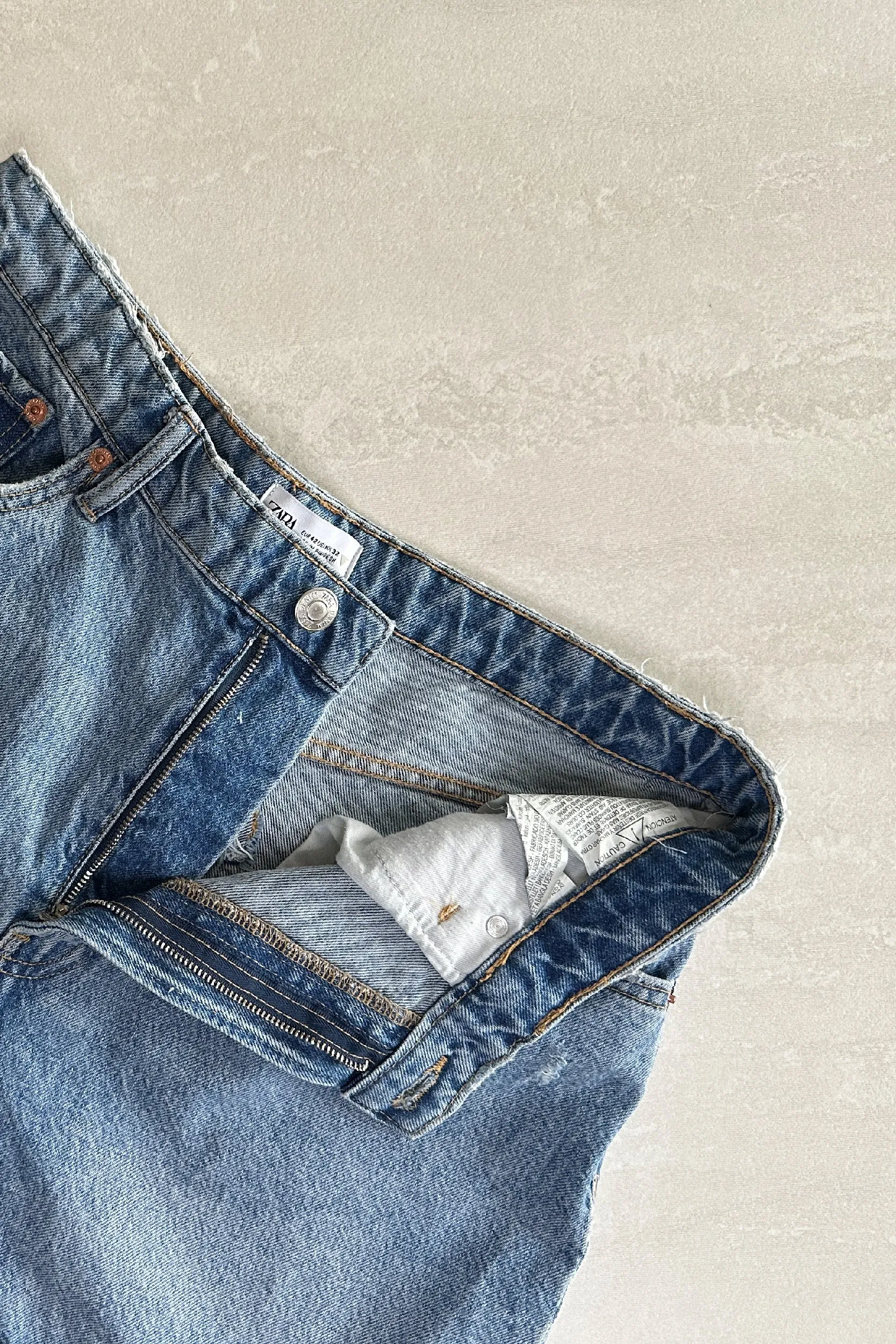 VINTAGE-WASH, HIGH-WAISTED DENIM SHORTS
