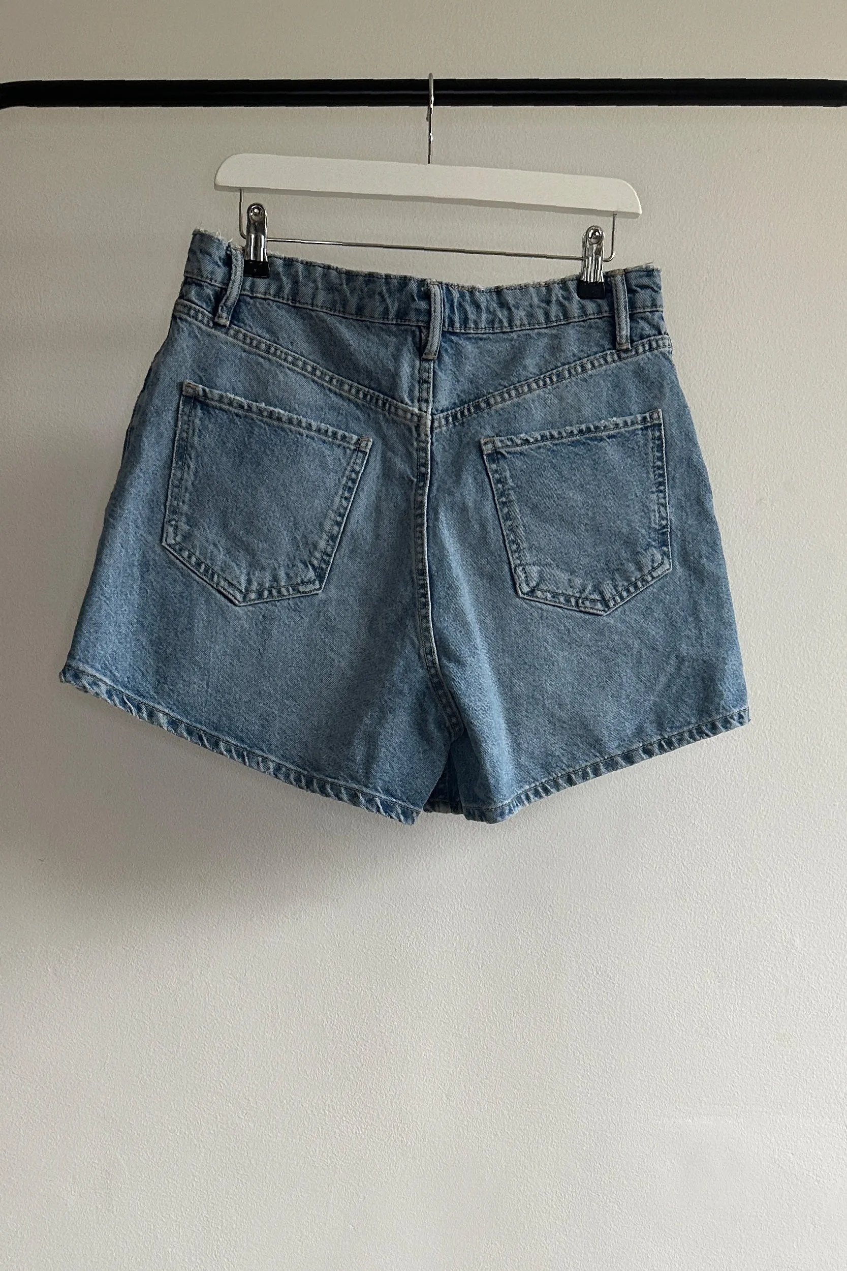 VINTAGE-WASH, HIGH-WAISTED DENIM SHORTS