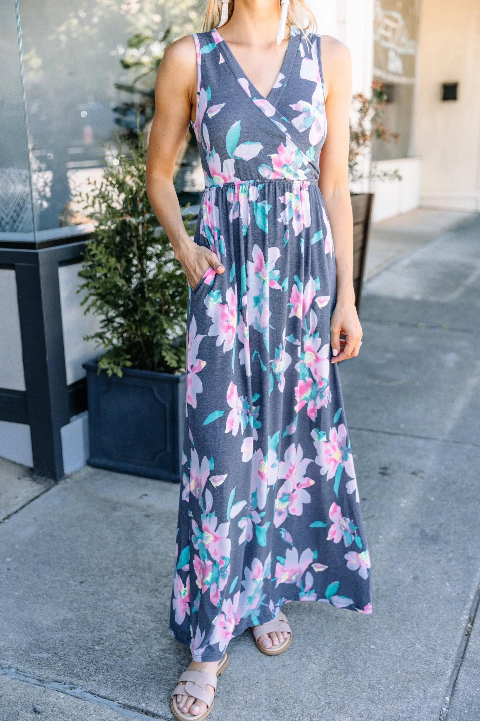 What A Lovely Life Navy Blue Floral Sleeveless Maxi Dress