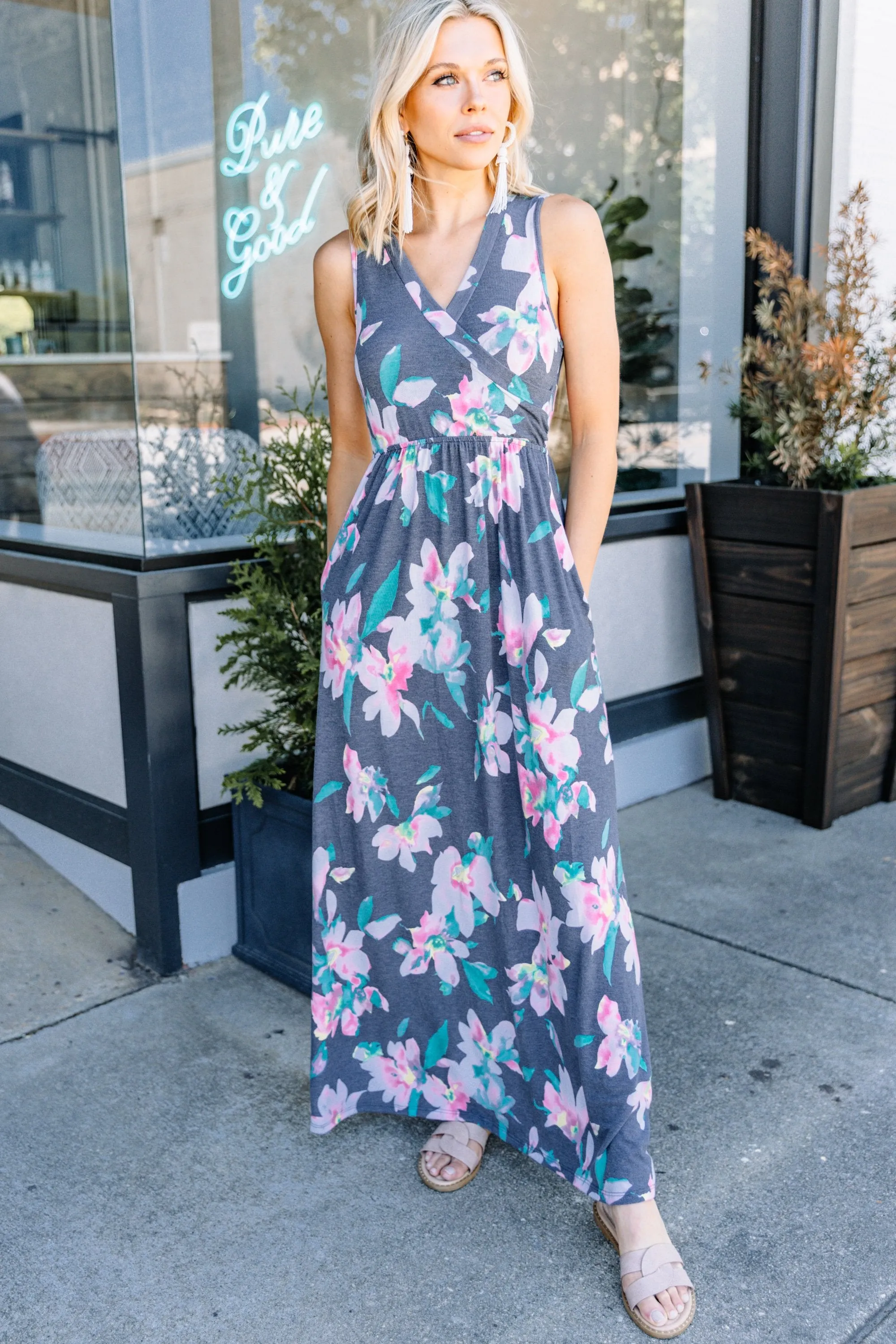 What A Lovely Life Navy Blue Floral Sleeveless Maxi Dress