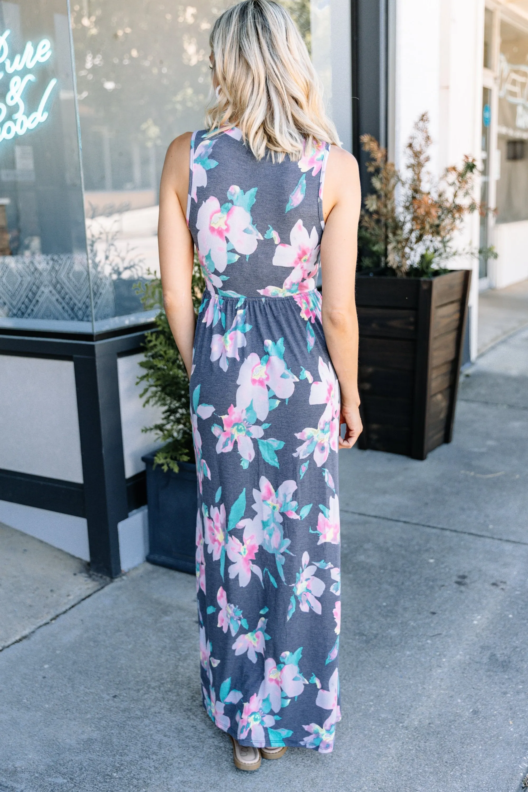 What A Lovely Life Navy Blue Floral Sleeveless Maxi Dress