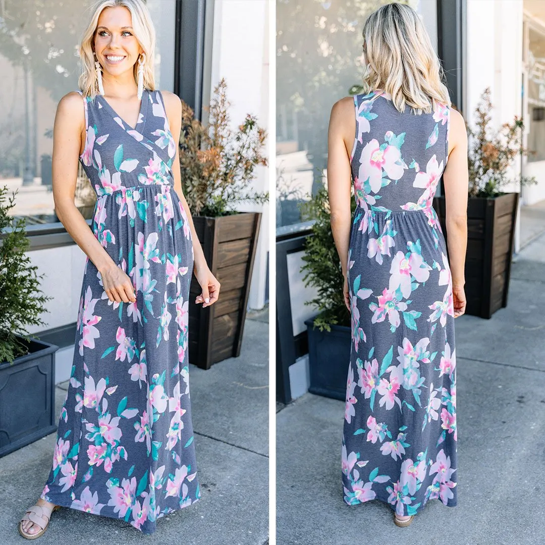 What A Lovely Life Navy Blue Floral Sleeveless Maxi Dress
