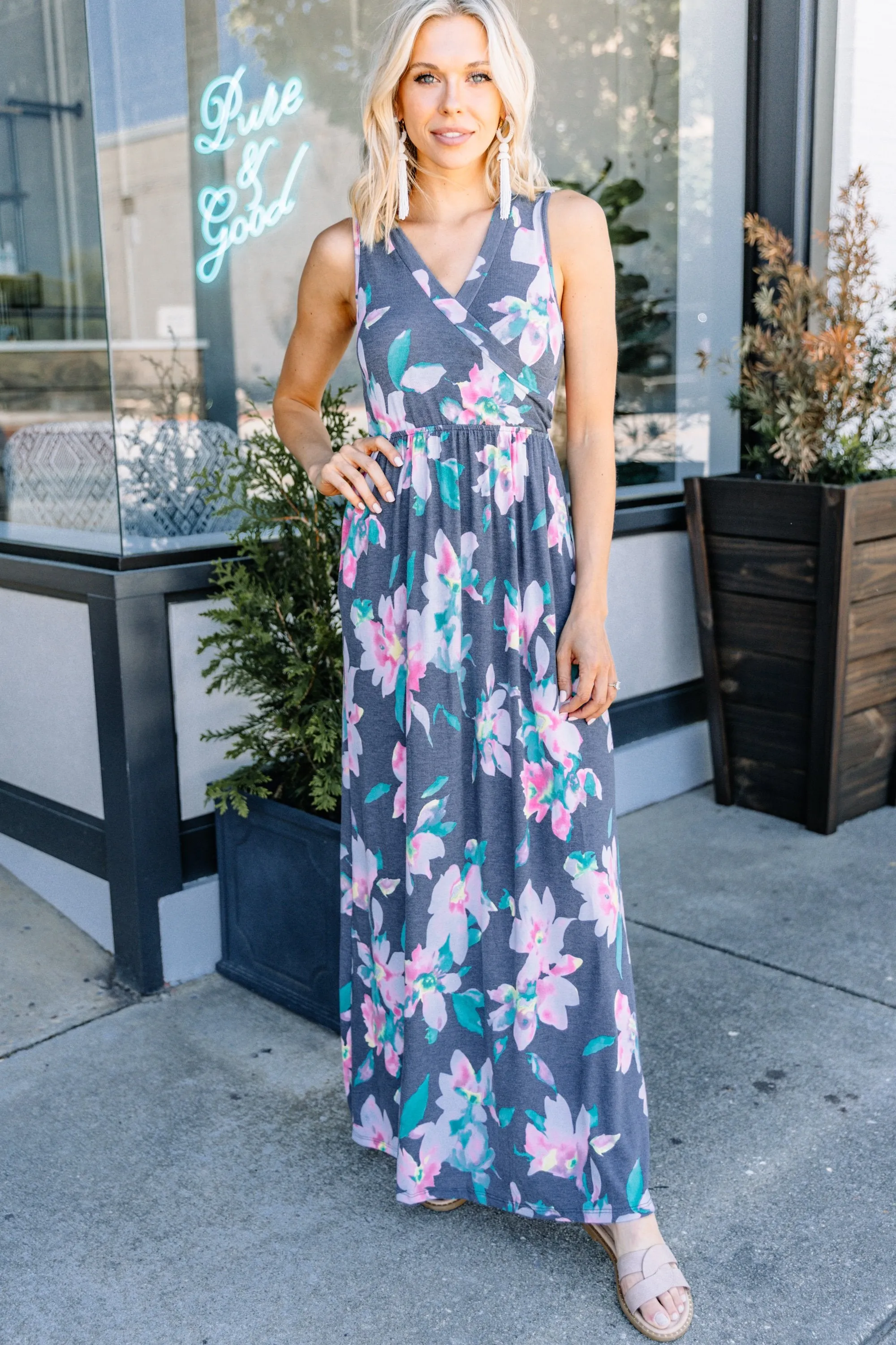 What A Lovely Life Navy Blue Floral Sleeveless Maxi Dress