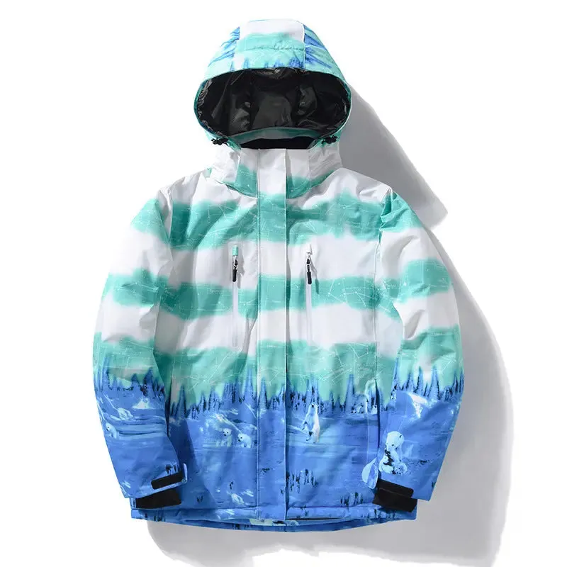 Women Waterproof Ski Jacket Hooded Printed Snowboard Coat