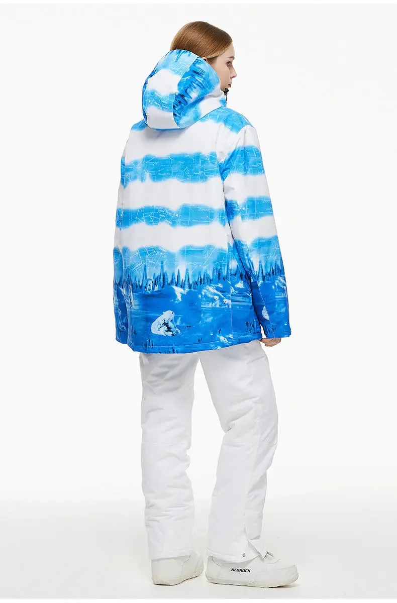 Women Waterproof Ski Jacket Hooded Printed Snowboard Coat