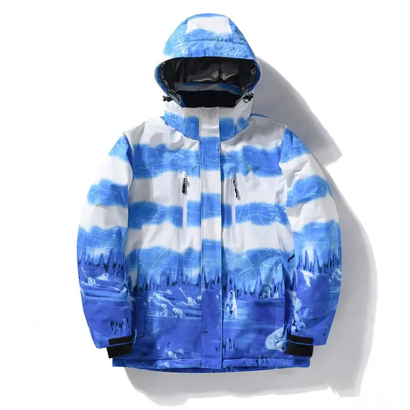 Women Waterproof Ski Jacket Hooded Printed Snowboard Coat