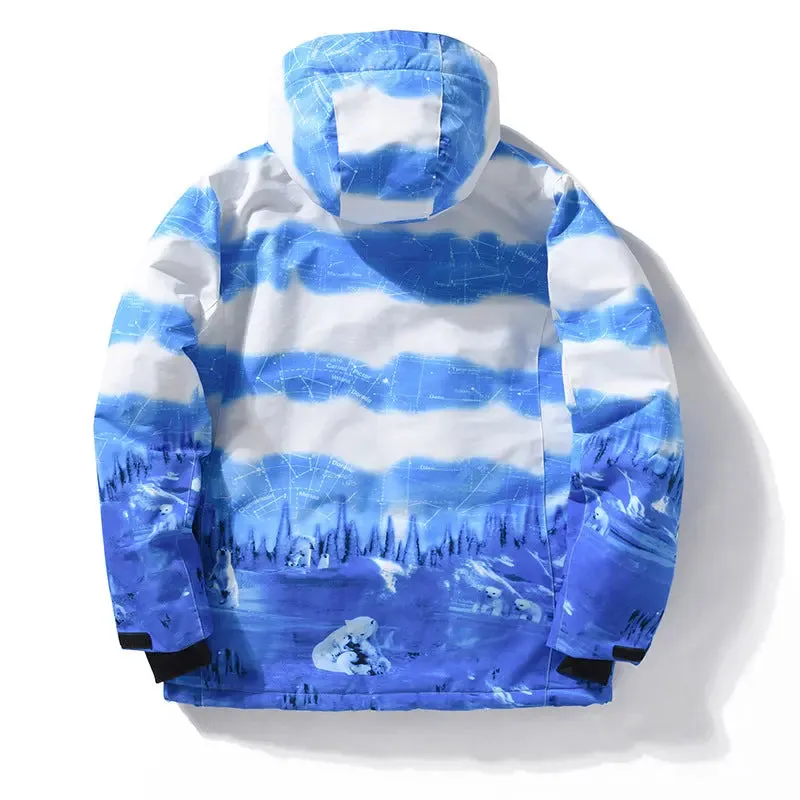 Women Waterproof Ski Jacket Hooded Printed Snowboard Coat