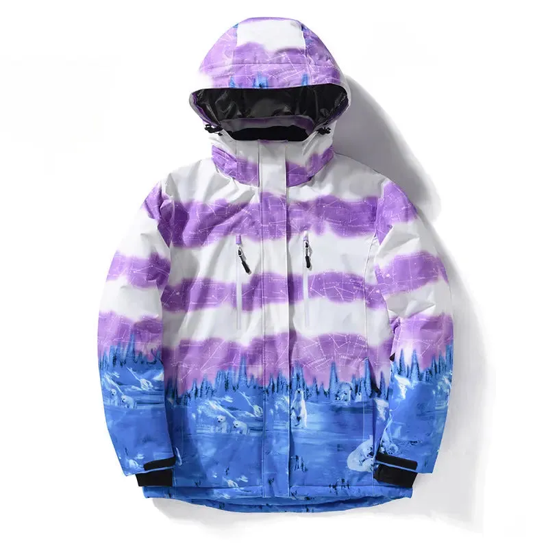 Women Waterproof Ski Jacket Hooded Printed Snowboard Coat
