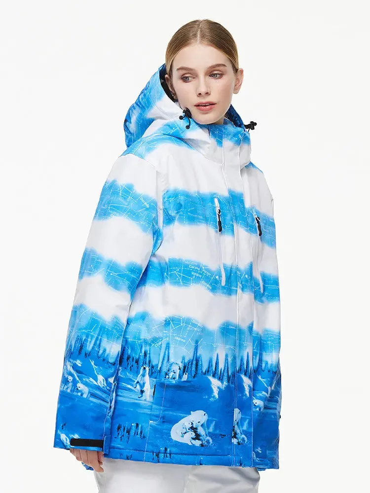 Women Waterproof Ski Jacket Hooded Printed Snowboard Coat