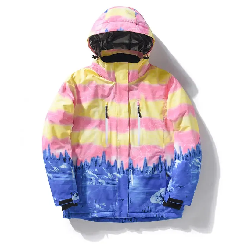 Women Waterproof Ski Jacket Hooded Printed Snowboard Coat