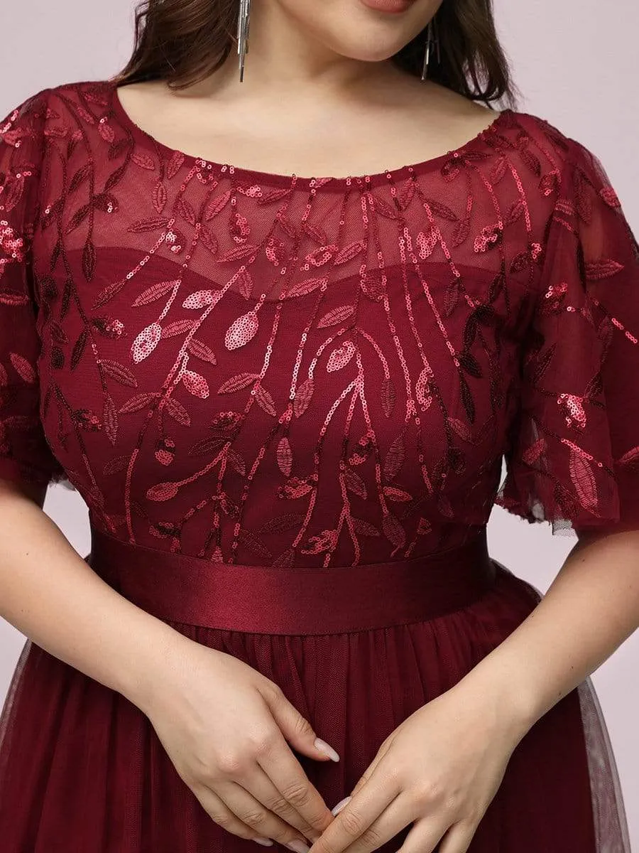 Women's A-Line Short Sleeve Embroidery Floor Length Evening Dresses