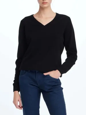 Women's Cashmere V-Neck Sweater In Black