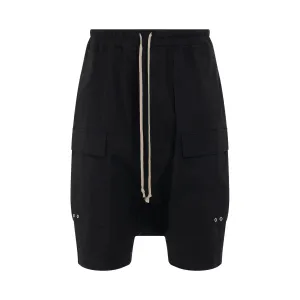 Woven Cargo Pod Cotton Shorts in Black