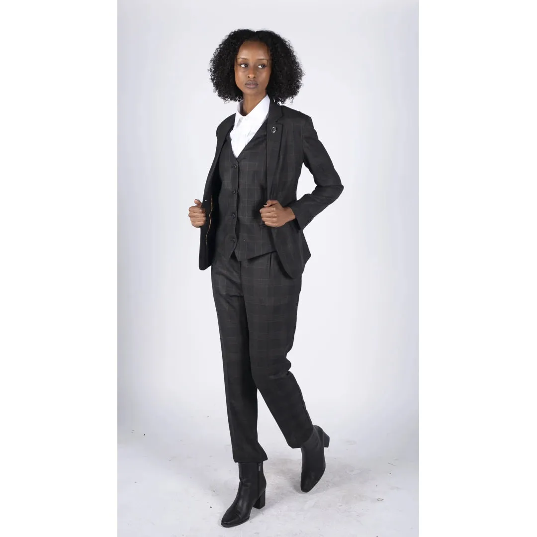 ws-10 - Women's 3 Piece Suit Dark Grey Check Formal Office Work