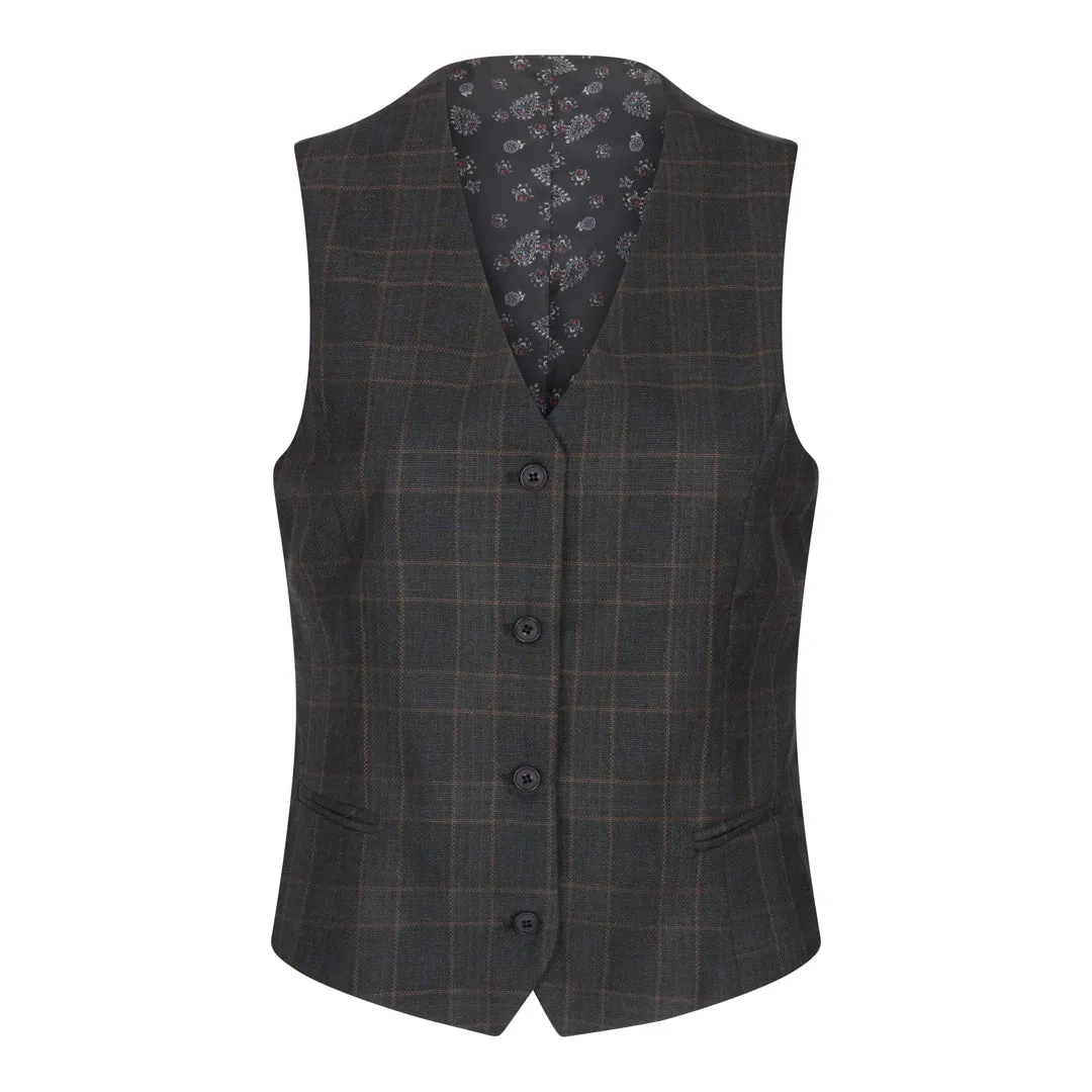 ws-10 - Women's 3 Piece Suit Dark Grey Check Formal Office Work
