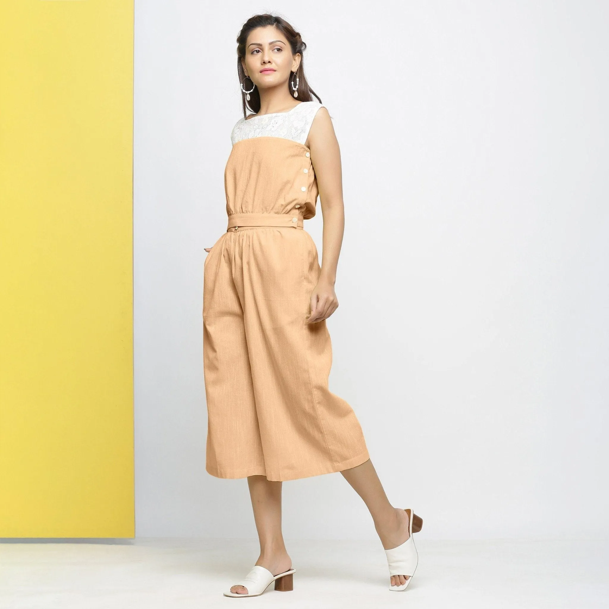 Yellow Yarn Dyed 100% Cotton Flared Culottes