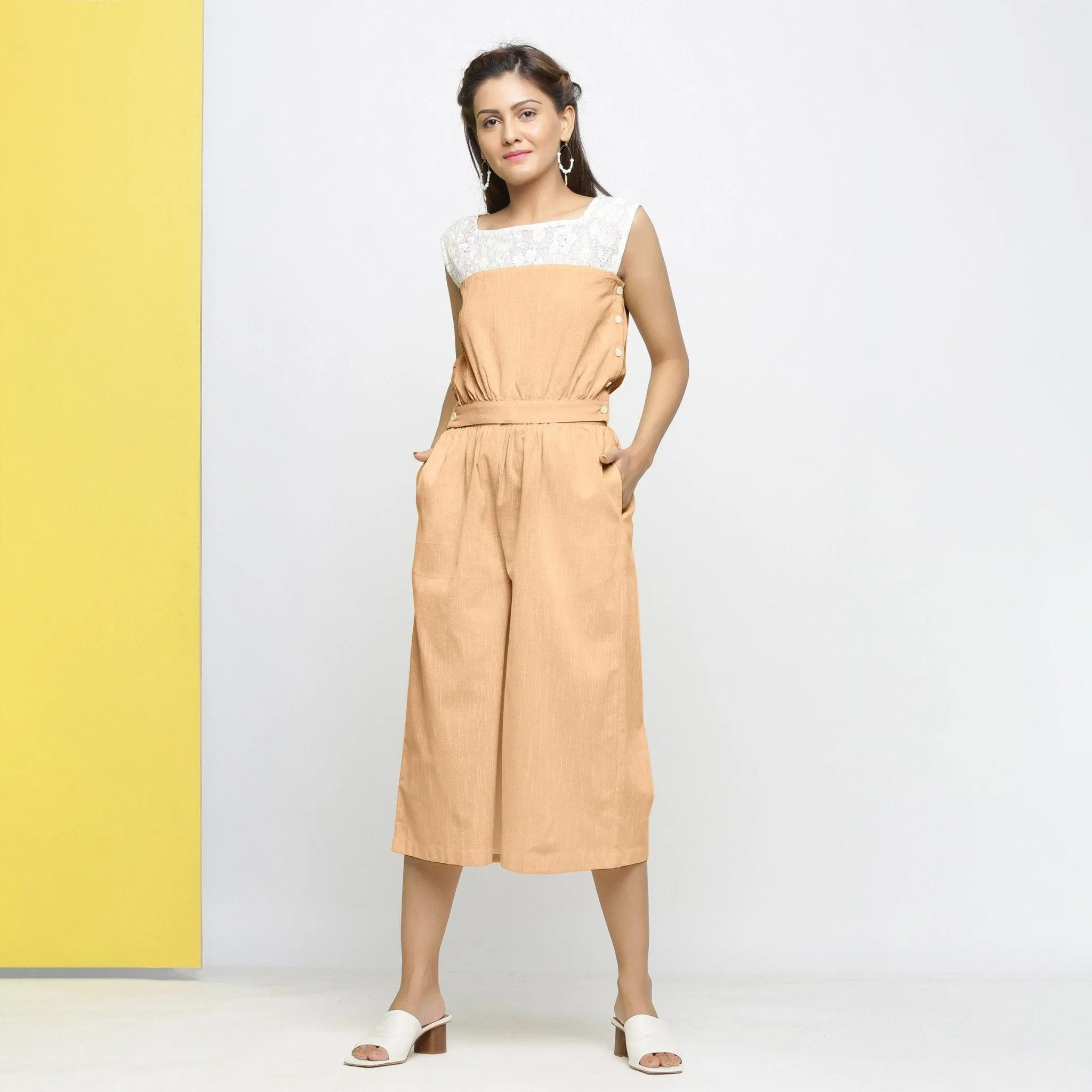 Yellow Yarn Dyed 100% Cotton Flared Culottes