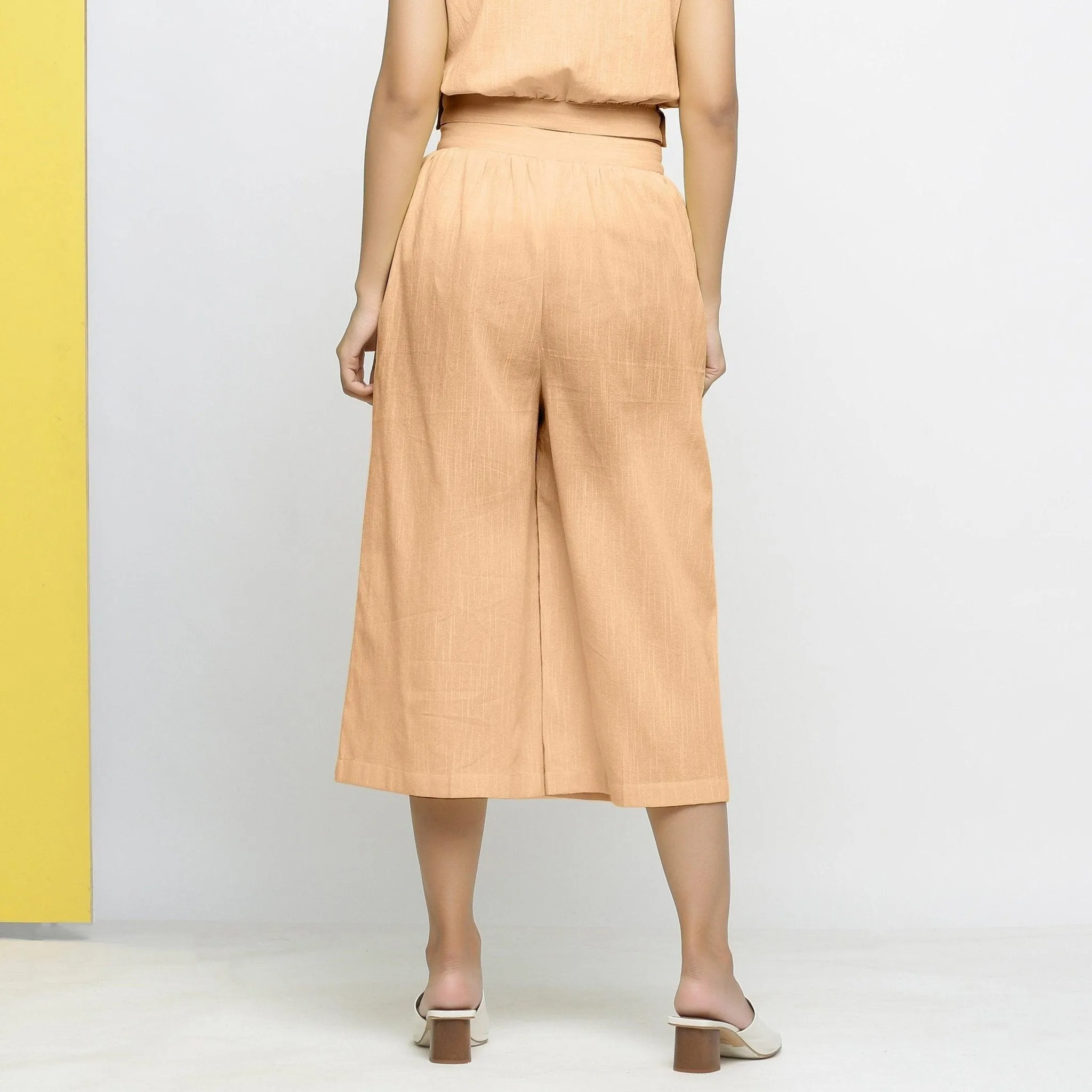 Yellow Yarn Dyed 100% Cotton Flared Culottes