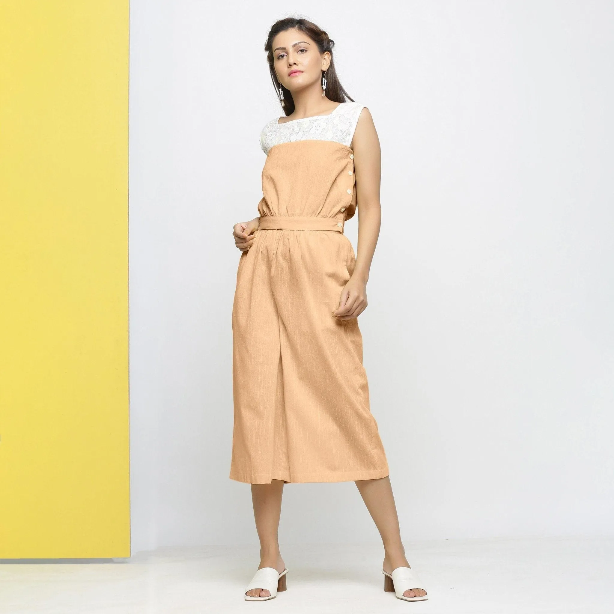 Yellow Yarn Dyed 100% Cotton Flared Culottes