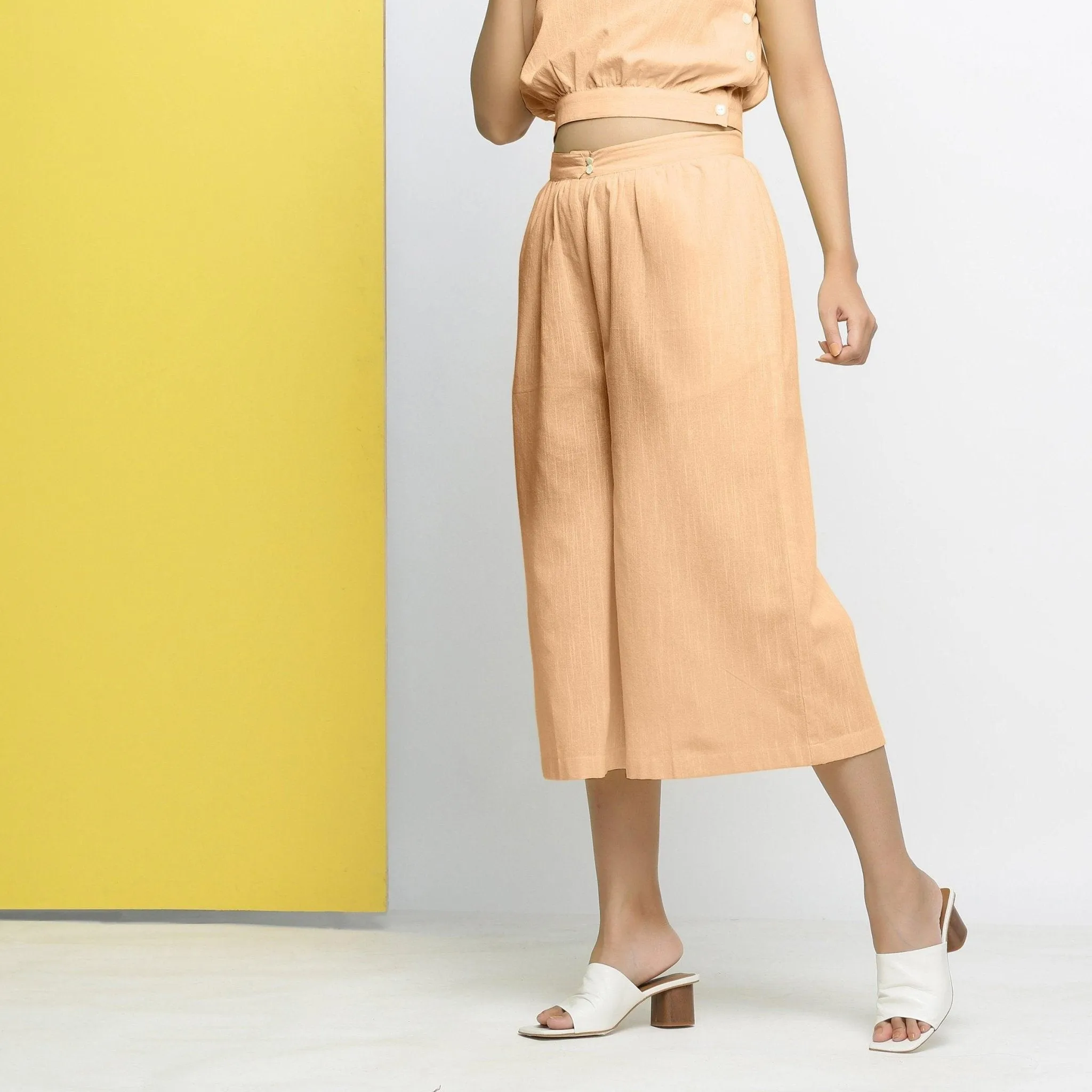 Yellow Yarn Dyed 100% Cotton Flared Culottes